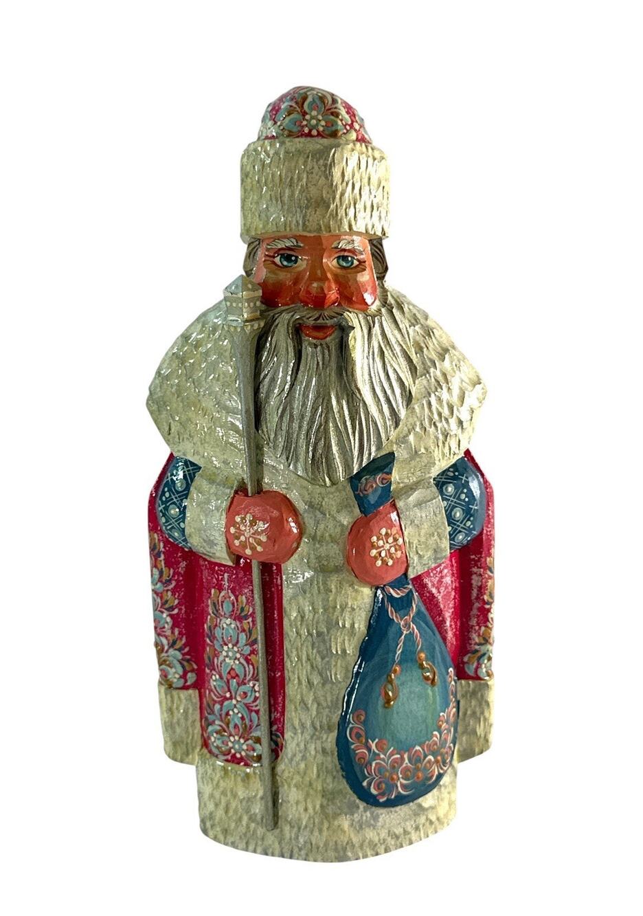 Hand Carved Wood Russian Ded Moroz Father Frost Santa Christmas Folk Art 8"